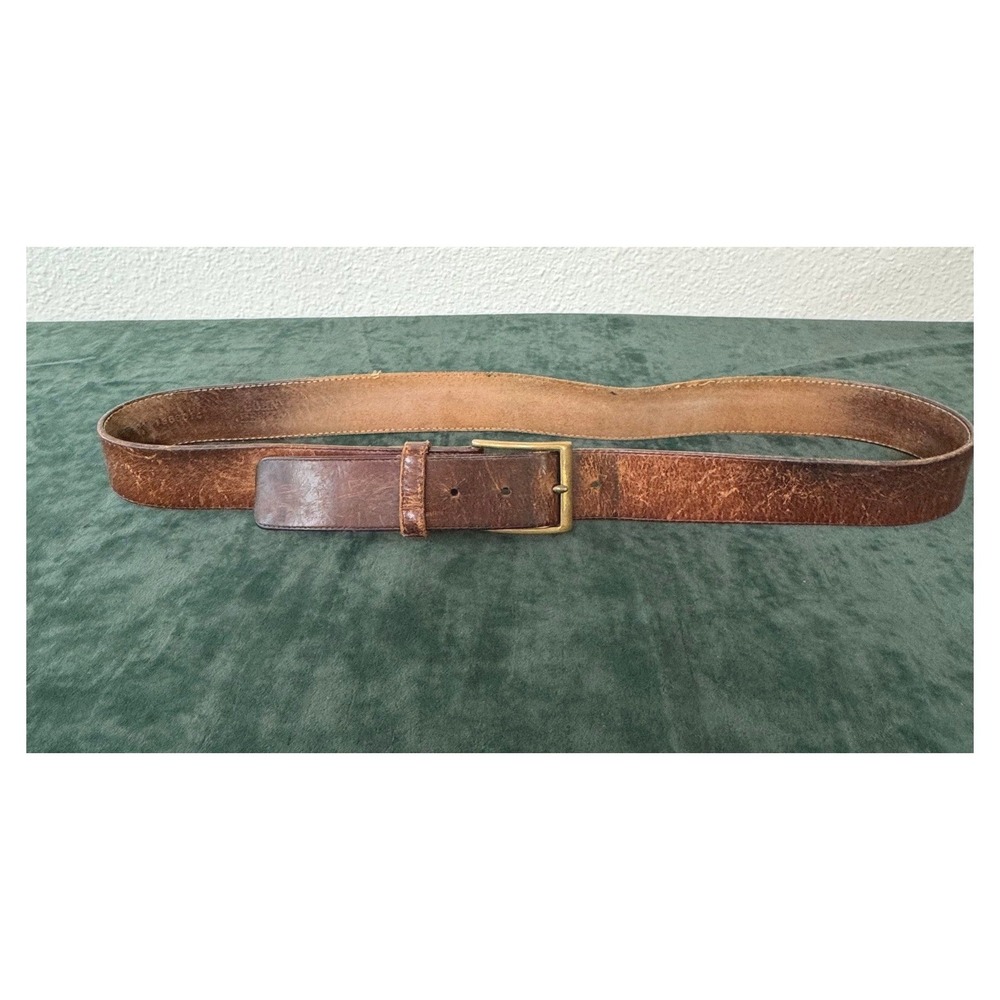 John Henry Belt Mens 40 Brown Vintage Distressed Leather Solid Brass Buckle